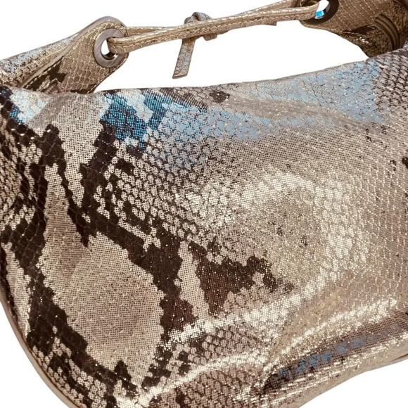 Donald J Pliner Couture Metallic Gold Snakeskin Baguette Shoulder Handbag - Picture 3 of 12